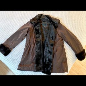 HILARY RADLEY Brown Jacket Coat Faux Furr Lining